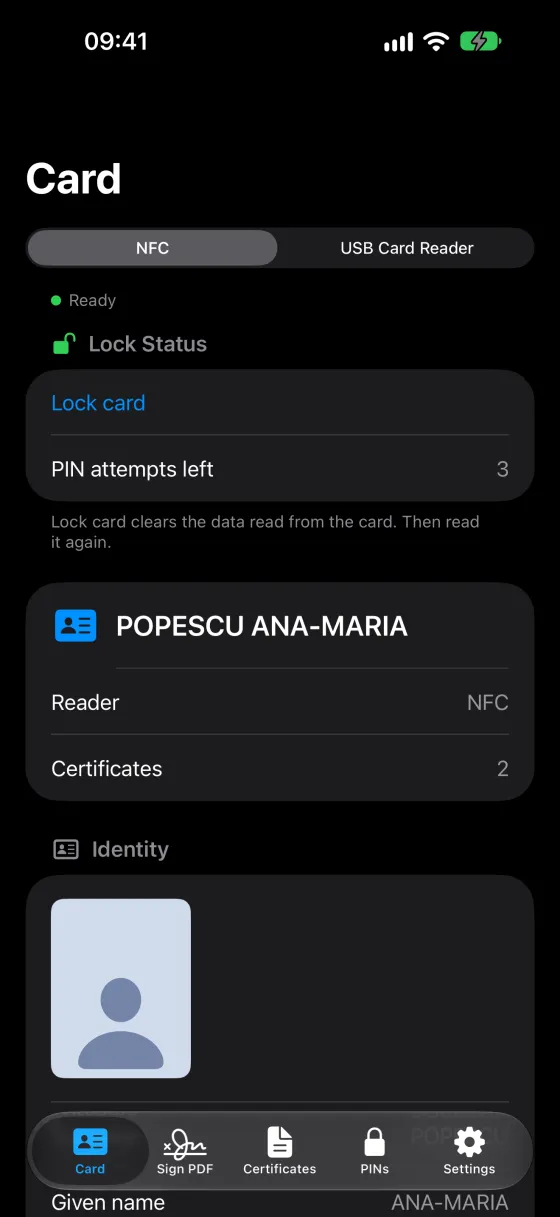 ID Signer on the iPhone: the card read over NFC