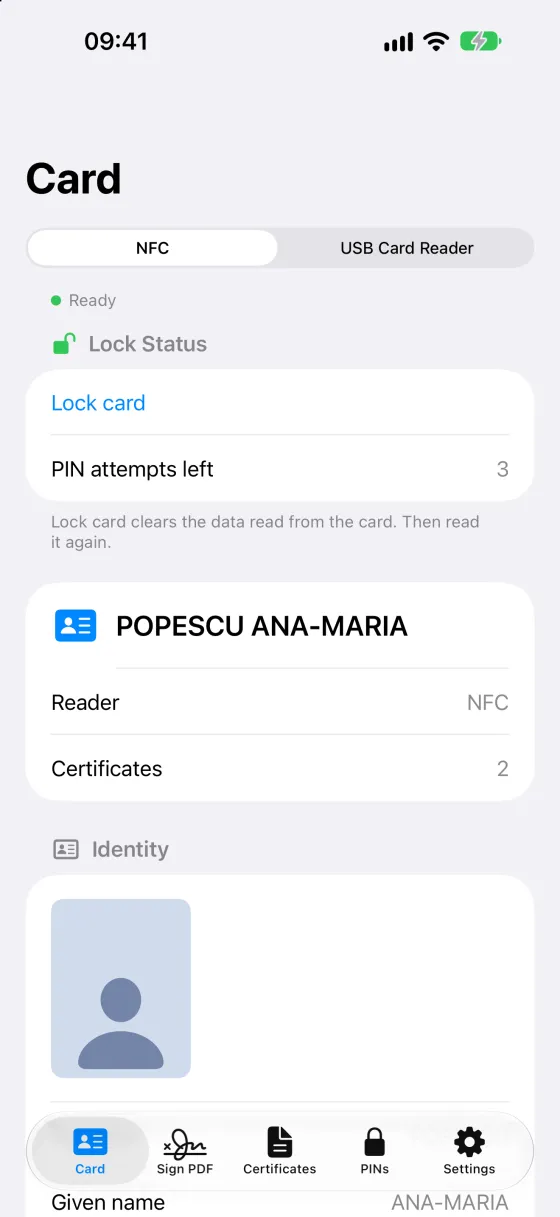 ID Signer on the iPhone: the card read over NFC